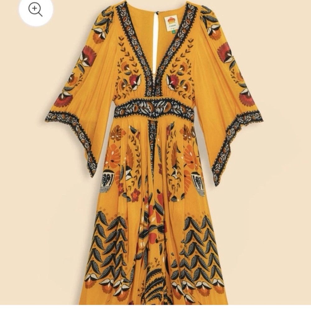 FARM RIO Tropical Tapestry Kaftan Dress yellow